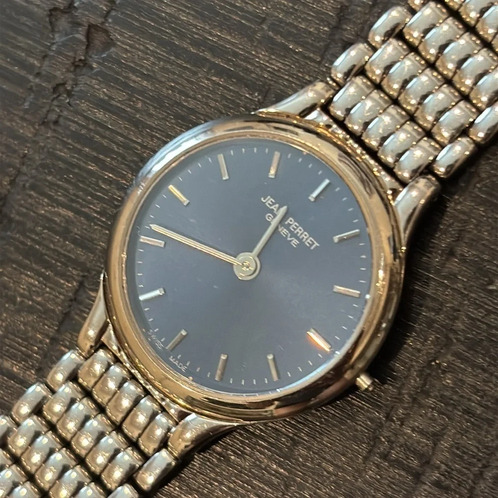 🚨Broken🚨Jean Perret Geneve Silver Stainless Steel Blue Face Link Watch